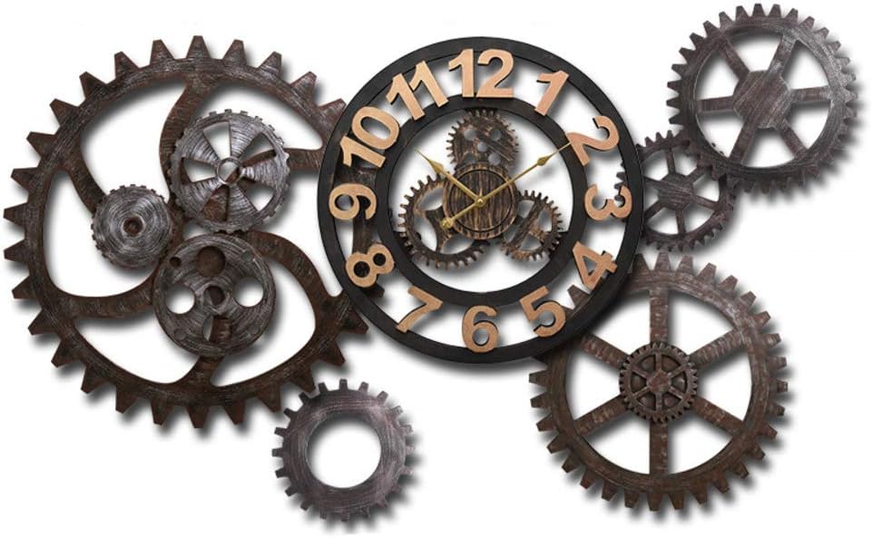Retro Engranaje Decorativo Reloj De Pared, 20" Madera Grande Relojes