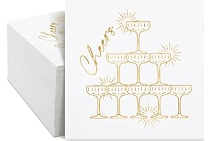 Teenyyou 100 Pcs Cheers Cocktail Napkins 3-ply Champagne Tower Cocktail Disposable Paper Napkins for Home Dinner Wedding Bach