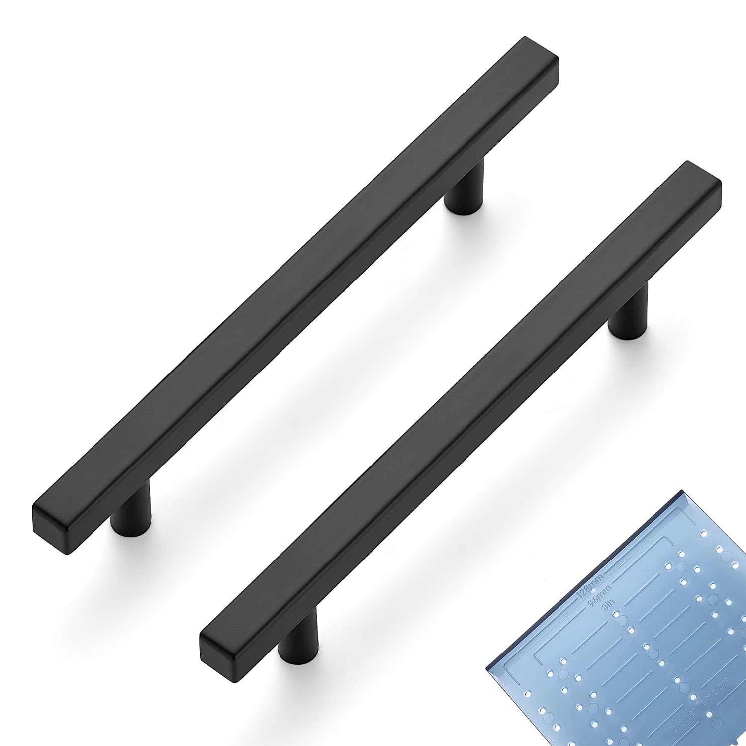 Photo 1 of Ravinte 30 Pack 5 Inch Cabinet Pulls Black Sqaure Kitchen Cabinet Handles Black Cabinet Hardware Stainless Steel Drawer Pulls 7-3/8 Inch Overall Length with Mounting Template
