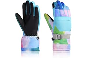 YR.Lover Momoon Ski Gloves, Waterproof Gloves, PU Touch Screen Winter Gloves for Boys, Girls, Men, Women