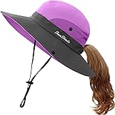 IYEBRAO Kids UV Sun Hat with Ponytail Hole UPF 50 Bucket Cap for Girls Summer Beach ＆ Fishing