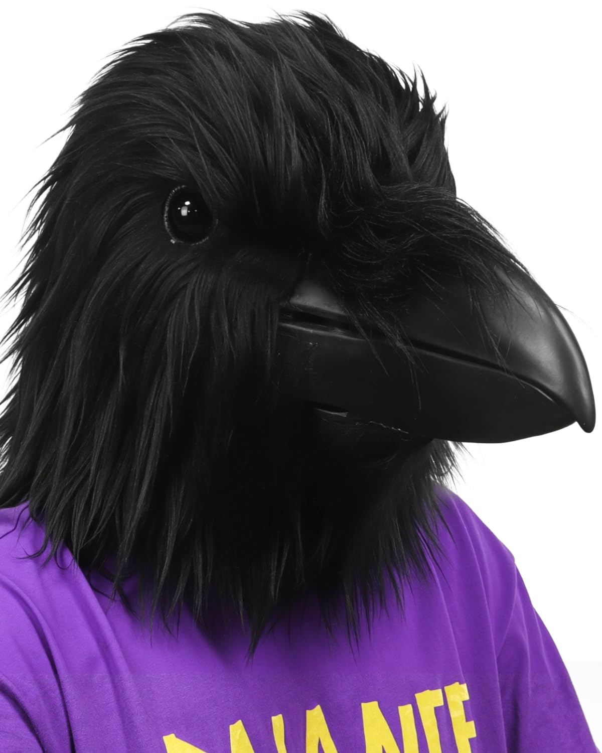 shayulajiao Black Crow Mask with Realistic Feathers - Latex Raven Head Mask with Soft Fur for Adults - Bird Costume Mask for Halloween, Cosplay & Carnival - Full Face Cover mask with Beak