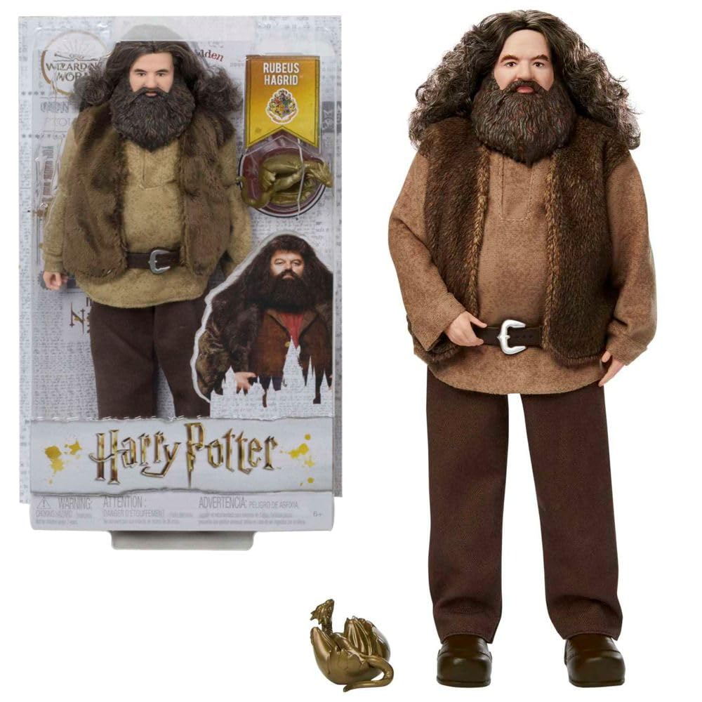 Harry Potter Rubeus Hagrid Collectible Doll, approx. 12-inch Wearing Belted Shirt and Vest. with Dragon Accessory, Gift for 6 Year Olds and Up