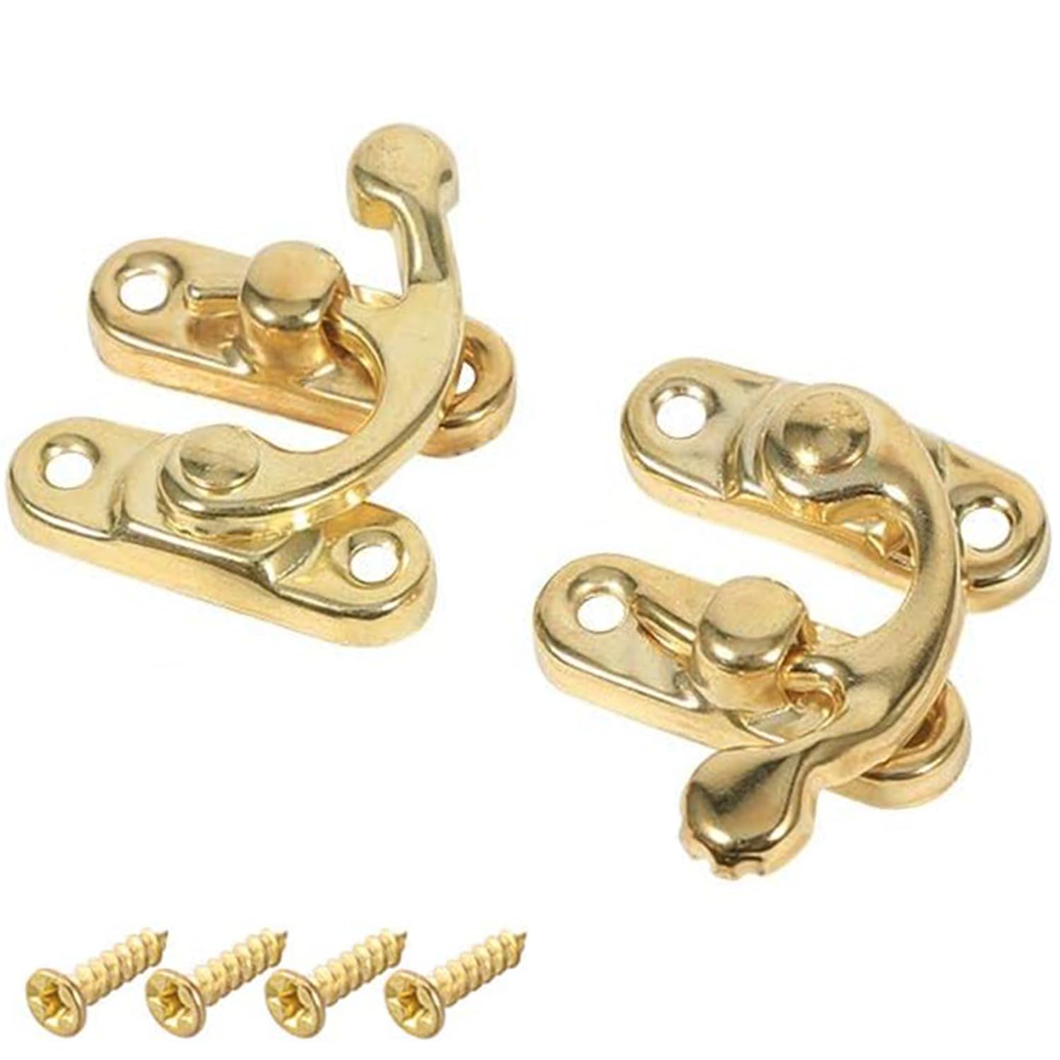 2 Mini Swing Arm Latch Hooks with Screw Buckle, Antique Gold Hasps for Wooden Jewelry Boxes and Storage, Secure and Stylish Design for Home Use
