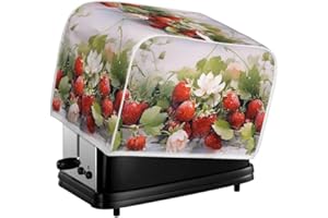 Daulesho Red Strawberry Flower 2, 4 Slice Toaster Cover Realistic Fruit Strawberries Polyester Fabric 2/4 Slice Toaster Berry Plant Flower For Kitchen Small Appliance -S