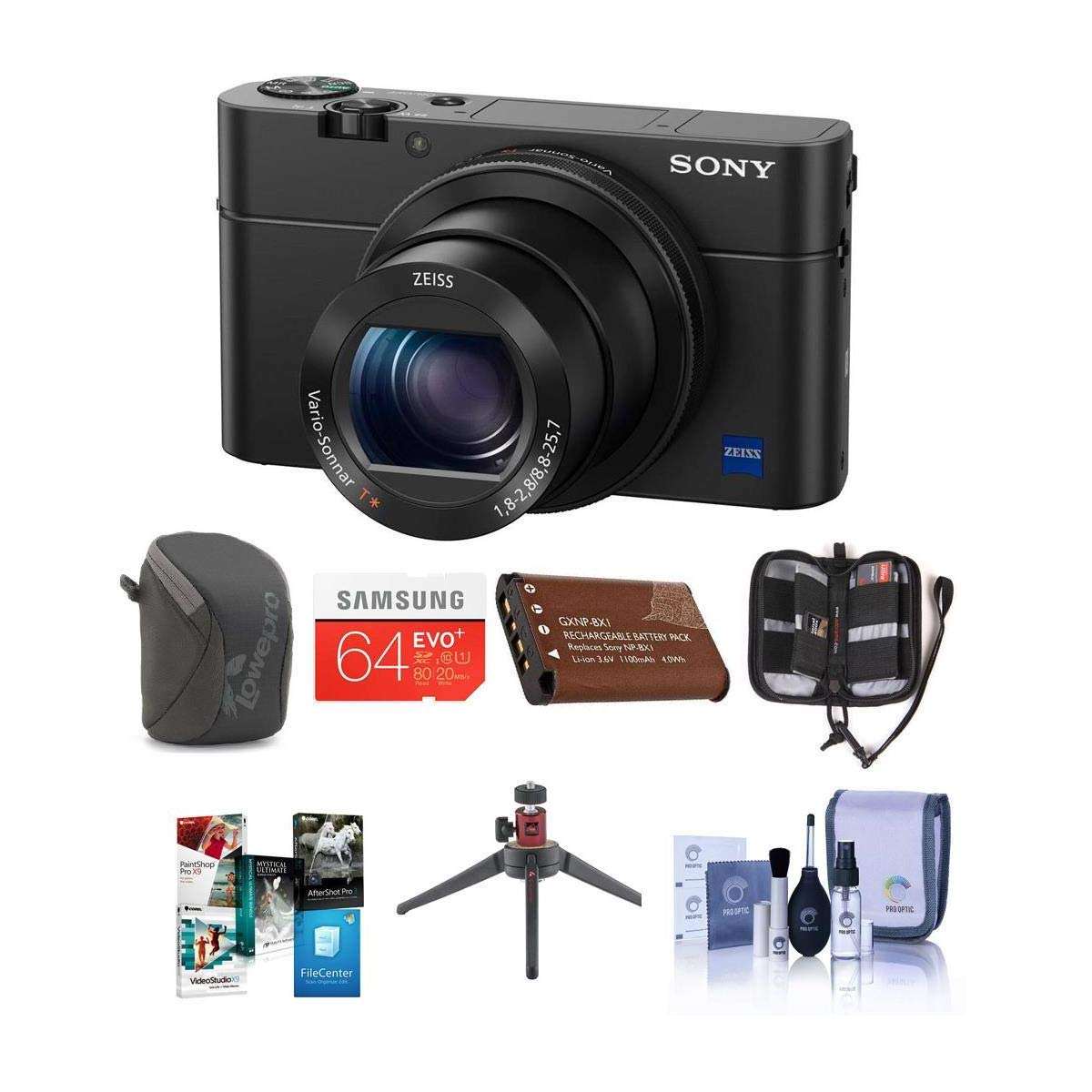 Buy Sony Cyber Shot Dsc Rx100 Iv Digital Camera Black Bundle With 64gb Class 10 Sdxc Card Camera Case Spare Battery Table Top Tripod Memory Wallet Cleaning Kit Software Package Online At Low