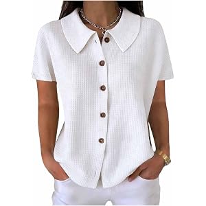 Button Down Shirts for Women Textured Short Sleeve Collared Tops Casual Loose Stylish Shirts Summer Vacation Blouse