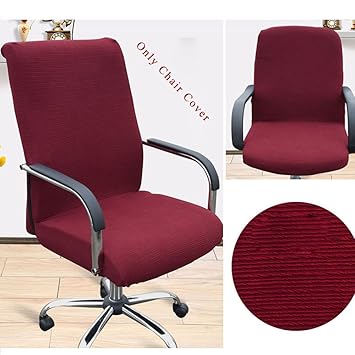 Trycooling Modern Simplism Style Chair Covers Cotton Office Computer Stretchable Rotating Chair Cover Small Wine Red