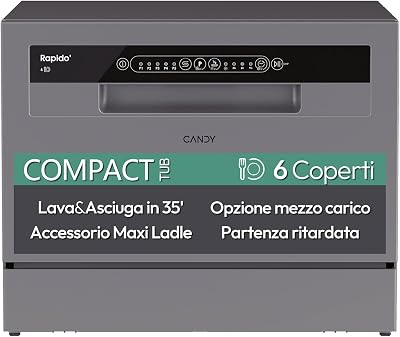 Rapidò Lavastoviglie Compatta da Tavolo 6 Coperti, Classe E, Silver