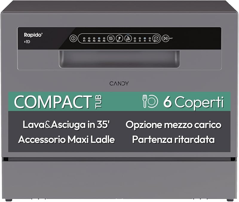 Rapidò Lavastoviglie Compatta da Tavolo 6 Coperti, Classe E, Silver
