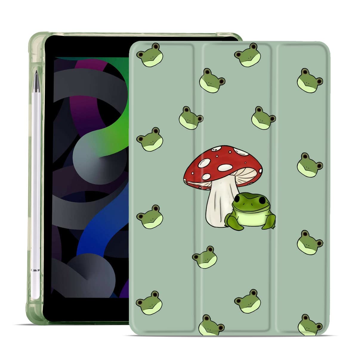 MAYCARI Cute Frog and Mushroom Case for iPad Pro 11 inch, Auto Sleep/Wake, Soft TPU Back Protective Case with Pencil Holder