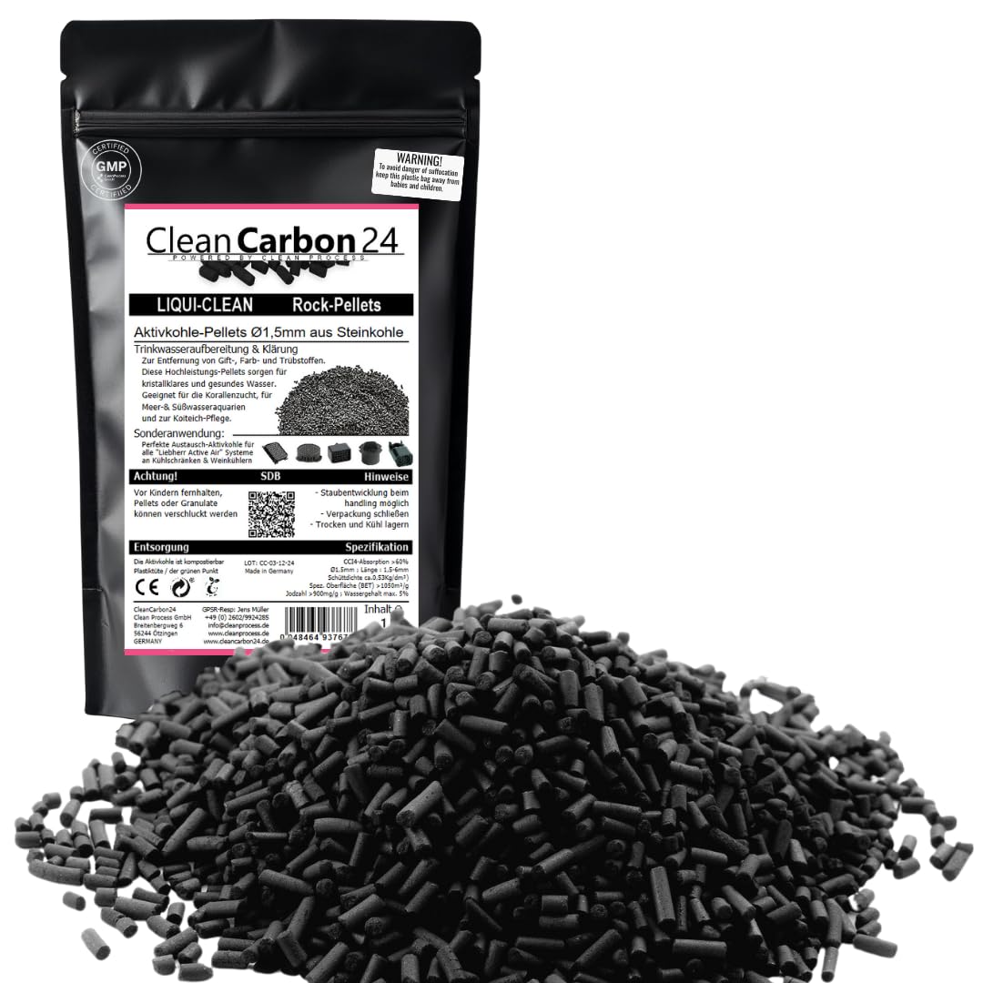 1 litre activated carbon pellets Ø1,5mm, made of hard coal for liquid processing [energy class A]