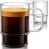 Aquach 22oz Stackable Glass Mugs with Handle, Set of 2 - Large Clear Coffee Cups for Latte, Cappuccino, Mocha, Americano, and Tea