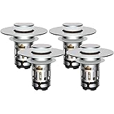 Hibbent 4 Pack Upgraded 3 in 1 Bathroom Sink Drain Strainer, Universal Pop Up Stopper with Removable Stainless Steel Filter B