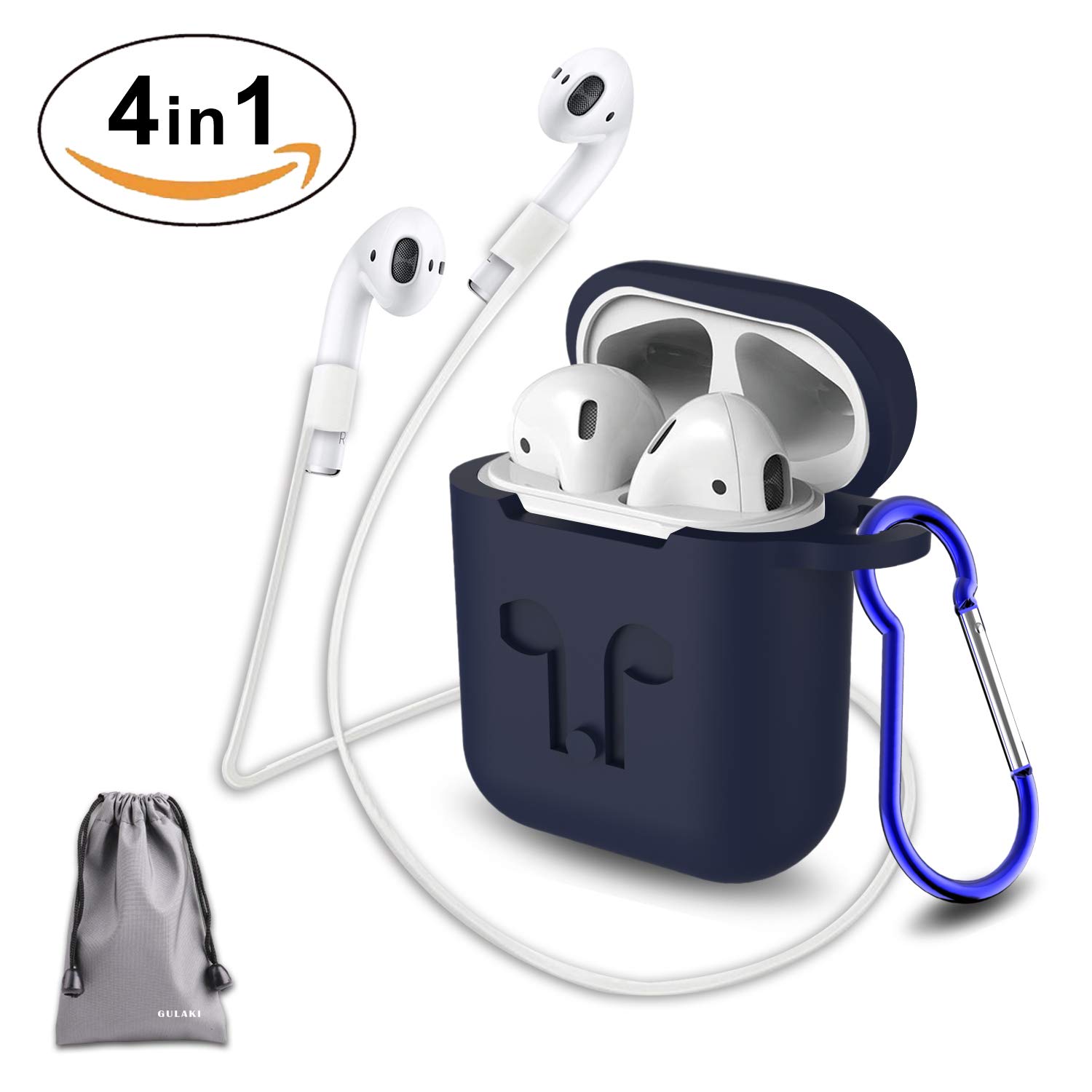 AirPods Funda de silicona con correa deportiva, GULAKI Airpod Caja de colgar con funda antideslizante y accesorios de piel para Apple Wireless AirPods Carcasa de carga (azul)