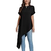 LYANER Women's Casual Mock Neck Short Sleeve Irregular Hem Loose Blouse Long Shirt Top