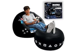 FranFusion Inflatable Gaming Chair for Kids & Teens with Cup Holders and Side Pocket - This Air Bean Bag Game Chair is The Perfect Furniture for Gamer Room Décor (Gaming Time with Ottoman)