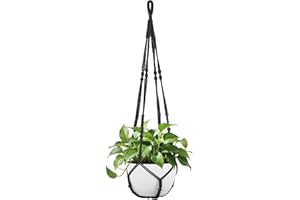Mkono 43 Inch Macrame Plant Hanger Large for up to 12 Inch Pot Extra Long Hanging Plant Holder No Tassels Hanging Planter Basket with Wood Beads for Indoor Outdoor Boho Home Decor, Black