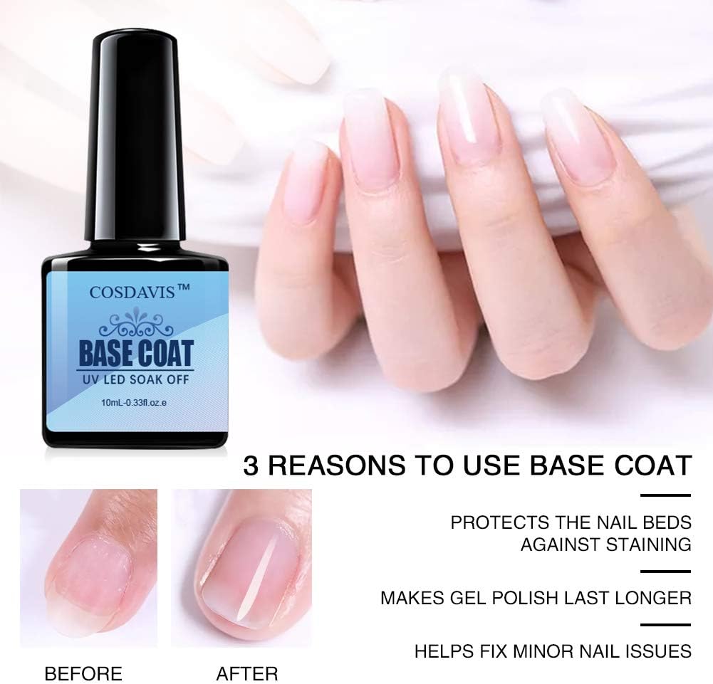 Morovan Gel Top and Base Coat Gel Nail Polish No Wipe Top Coat Base Coat Set Long Lasting Shine Finish for Nail Art Beginner : Beauty