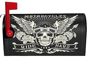 VARUN Magnetic Mailbox Cover Cool Motorcycle Skull with Helmet and Wings Black White Design Post Box Cover Wrap Decoration Garden Outdoor Standard Size 21 x 18 in