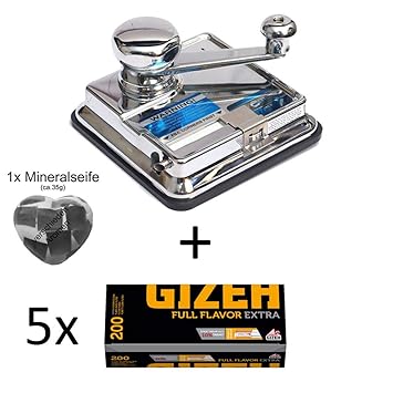 OCB® MikrOmatic Duo (Stopfmaschine) + 1.000 (5x200) Gizeh Full Flavor EXTRA (Zigarettenhülsen) + 1x Seife