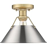 Golden Lighting Yep Orwell 1-Light Flush Mount in Brushed Champagne Brass and Pewter Shade