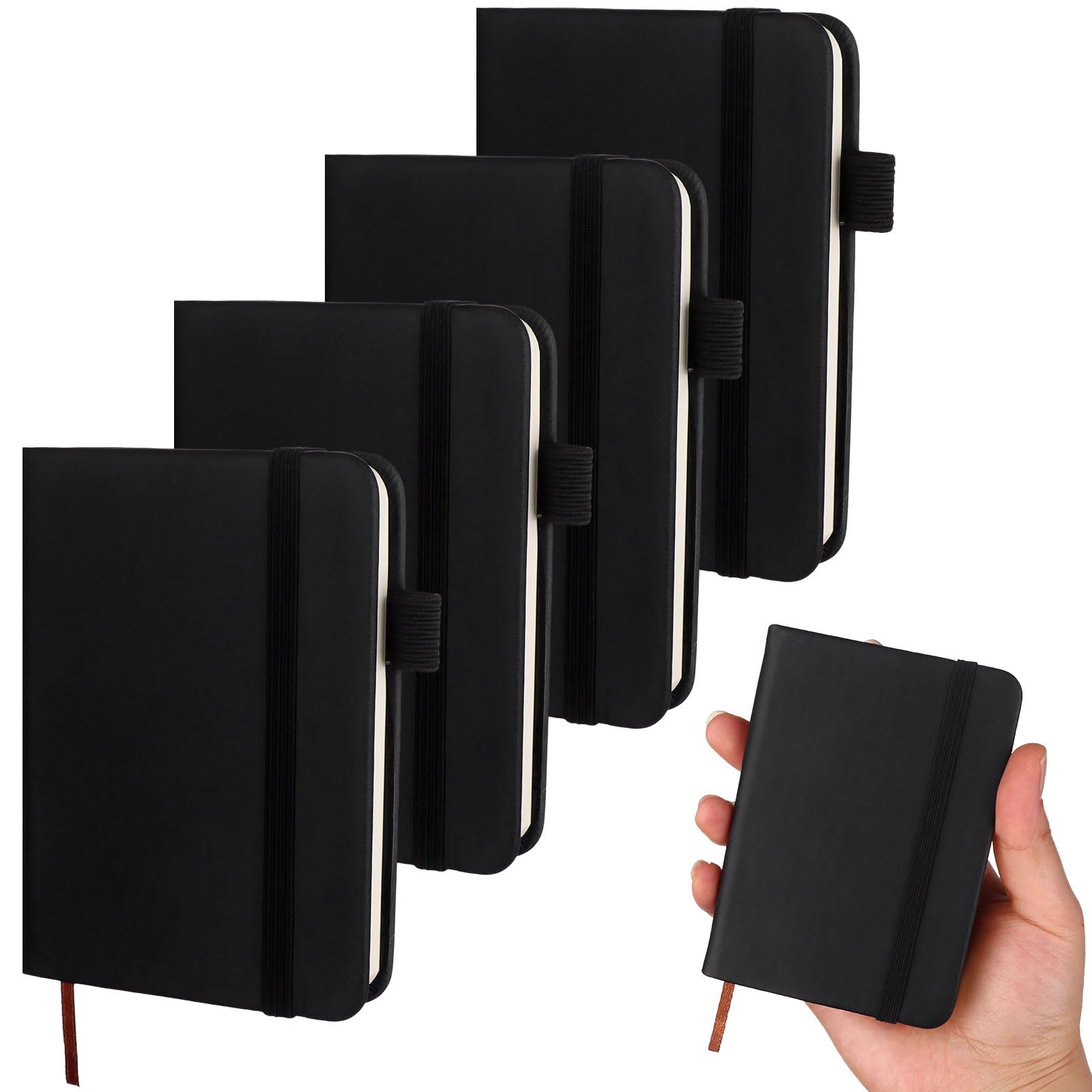 4 Pcs Leather Pocket Notebook A7 Note Book Pocket Hardcover Notepad 3 x 4 Inch Mini Notepad Tiny Lined Journal Notebook With Elastic Band for Office Home School Writing Supplies(100 Sheets)