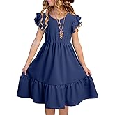 blibean Teen Girls Dresses Kids Double Layer Ruffle Sleeve Dress Size 6-15 Years