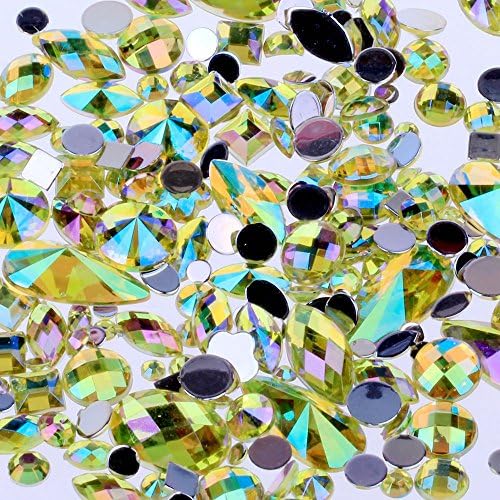 Mix Sizes 300pcs Crystal Light Yellow AB Nail Art Rhinestones DIY Non Hotfix Flatback Acrylic Nail Stones Gems for 3D Nails Art Decorations (Light Yellow AB)