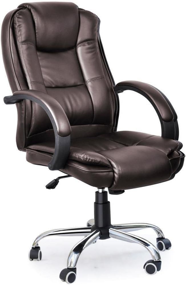 Tinxs Luxury Office Swivel Leather High Back Executive Chair Computer Desk Office Chair (Brown, style A)