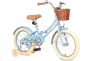 Bixike Retro Design Girls Bike with Basket and Coaster Brake for 3-13 Years Old Kids, 14 16 18 Inch Cruiser Bicycle for Toddlers with Training Wheels, 20 24 26 Inch with Kickstand, Multiple Colors