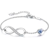 CDE Valentine's Day Gift Infinity Heart Birthstone Charm Link Bracelet for Women 925 Sterling Silver Adjustable Mother's Day Christmas Day Gift Anniversary Birthday Jewelry for Wife Girlfriend Her