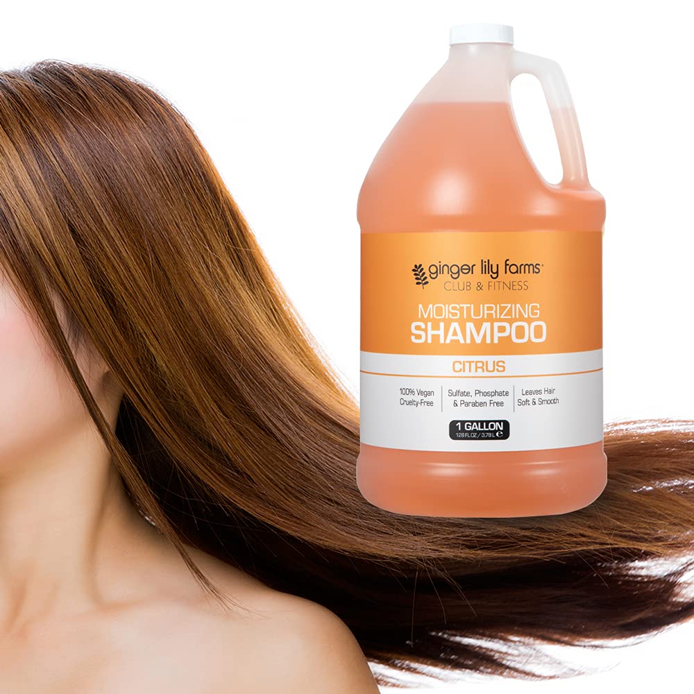 Ginger Lily Farms Club & Fitness Moisturizing Shampoo for All Hair Types, 100% Vegan & Cruelty-Free, Citrus Scent, 1 Gallon (128 fl oz) Refill