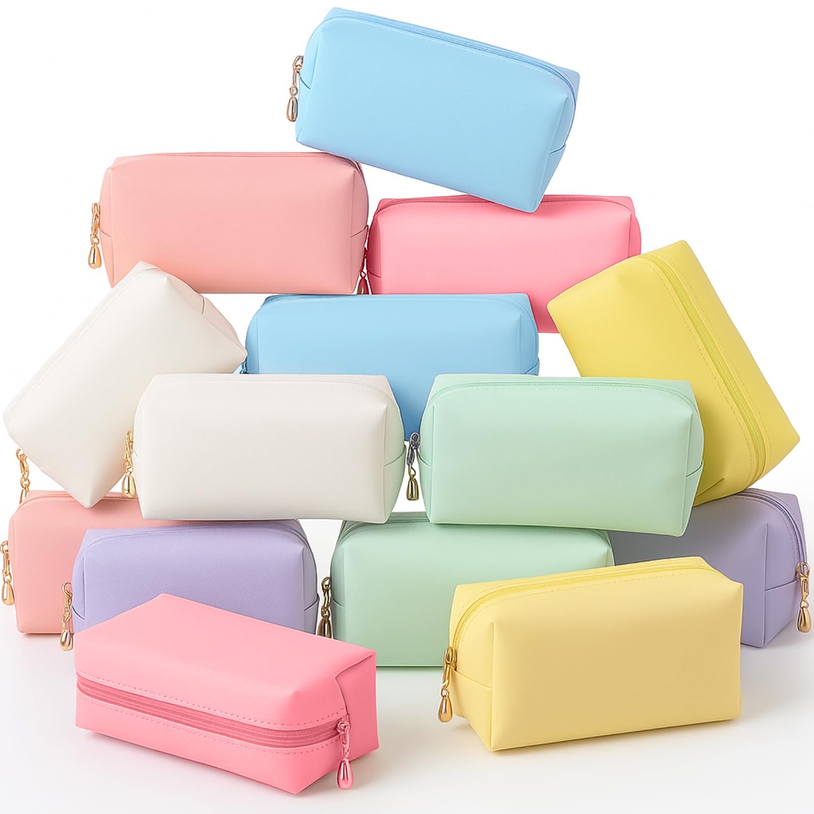 Photo 1 of Kigeli 15 Pcs Aesthetic Makeup Bags PU Leather Cosmetic Pouches Waterproof Plain Toiletry Bags Makeup Pouches Bulk for Women Party Gift Travel Storage Organizer(Vivid Color)