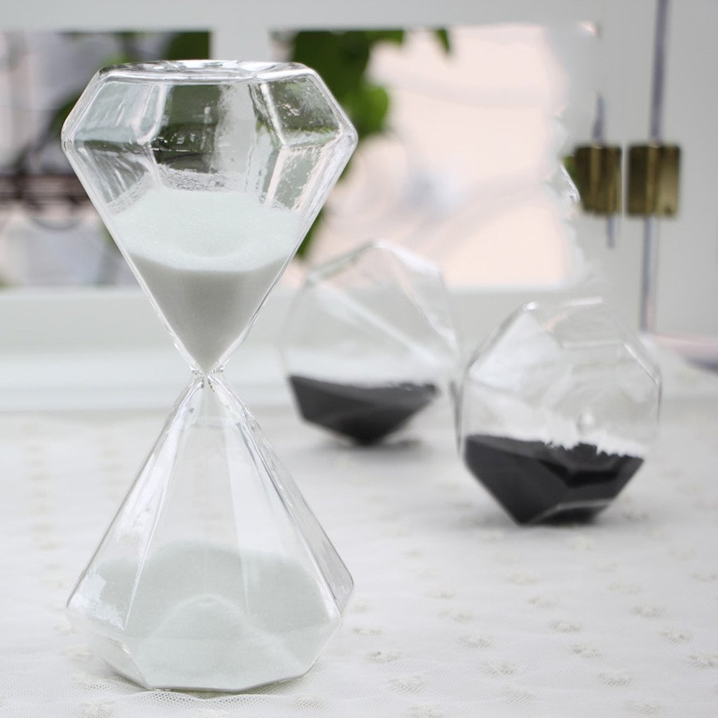 Creative Romantic Colorful Fashion Diamond Shape Glass Hourglass Sandglass Timer Home Desk Decor Kithchen Cooking Countdown Use Xmas Birthday Gift(15 Minutes White)