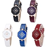 CdyBox Women Leather Watch Diamond Analog Quartz Dress Wristwatch 5 Pack