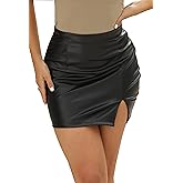 GUANYY Womens Leather Skirt High Waisted Stretchy Slit Faux Pleather Bodycon Party Mini Skirts
