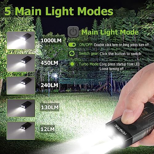 HOSONIC E9 Small Powerful LED Flashlight 1000 Lumens, Mini Keychain Rechargeable Flashlights with 365nm UV and Color Light, 12 Flashlight Modes, Magnetic, IPX4 Waterproof
