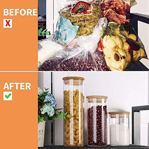 Tall Glass Jars - Wide Mouth Food Storage Containers with Leak Proof Lid Ideal Kitchen Accessories for Cookies, Flour, Dry Food Storage (3 Pack - 9oz, 14oz, 20oz) - Thumbnail 5