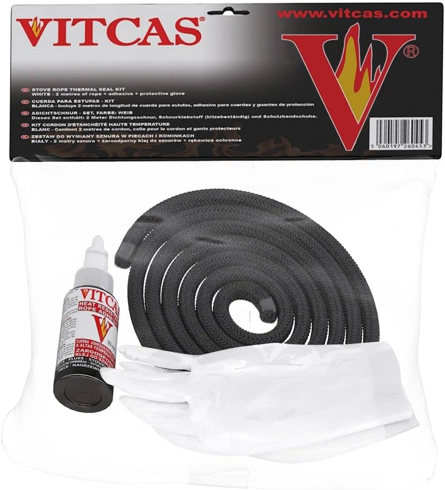VITCAS 10mm Black Stove Fire Rope Kit - Thermal Seal up to 550C