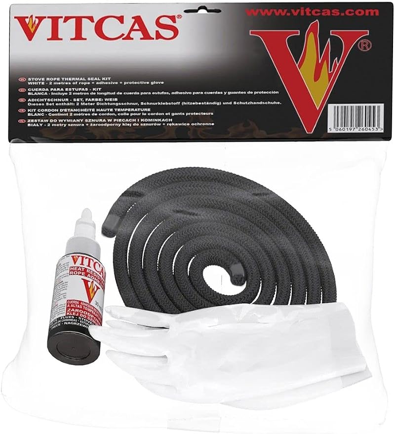 VITCAS 10mm Black Stove Fire Rope Kit - Thermal Seal up to 550C