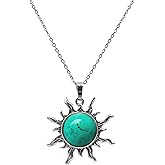 Ladywowu Natural Stone Necklace for Women, Genuine Crystal with Stainless Steel Chain for Men, Boho Sun Pendant Healing Spiritual Jewelry