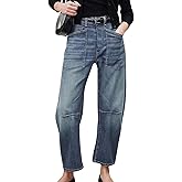 yoeasy Womens Baggy Barrel Jeans Mid Rise Wide Leg Vintage Denim Ankle Pants Boyfriend Jeans with Pockets