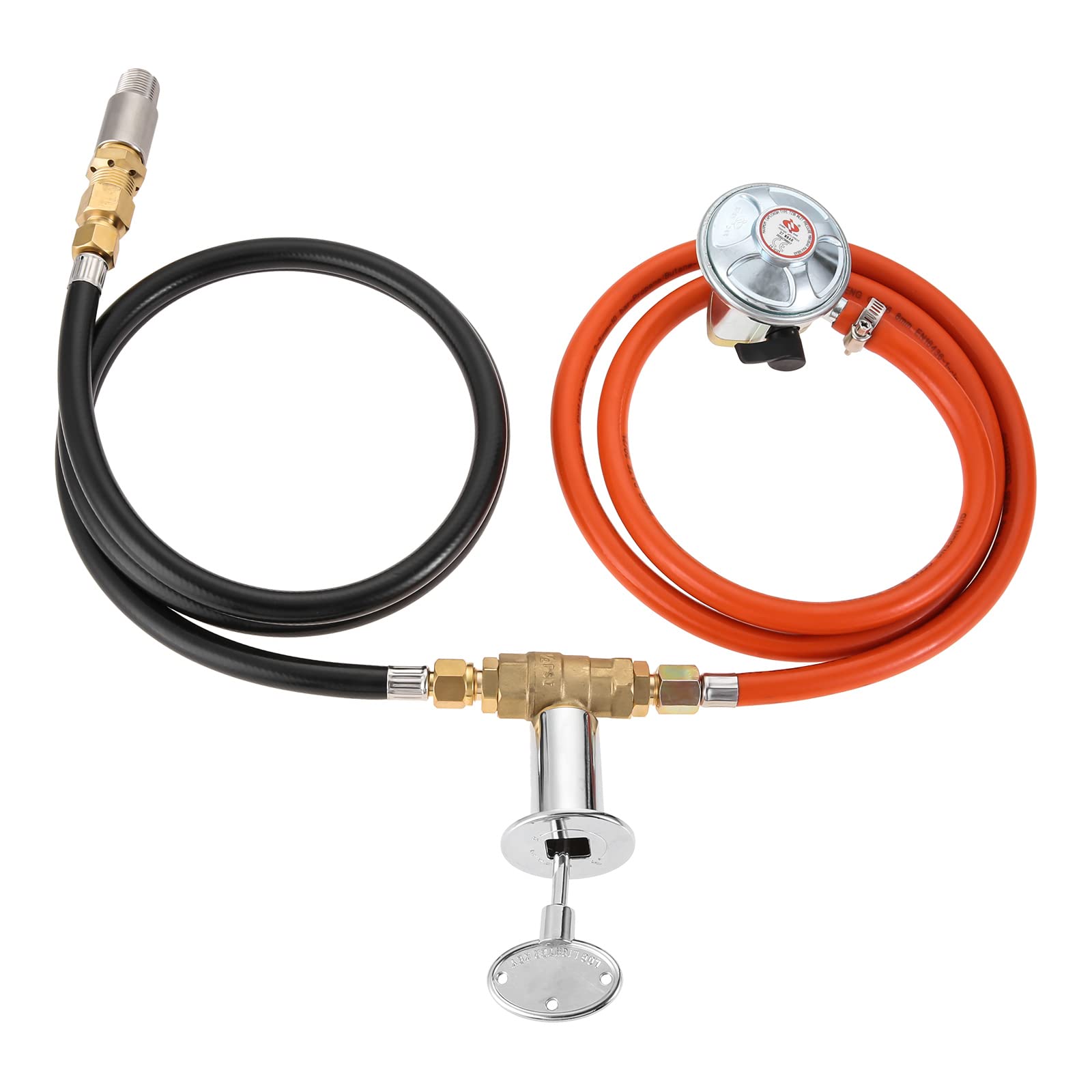 SUREEN Propane Fire Pit Gas Kit, 150K BTU Low Pressure Regulator Valve Control System with 1/2" Brass Key Valve & Air Mixer, 5ft Hoses for Outdoor Fire Pits & Fire Tables