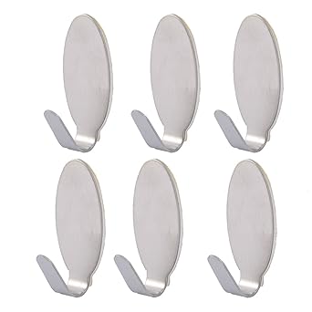 RIANZ Rectangular Shape Small Stainless Steel Adhesive Hooks Wall Hooks Cloth Hooks - Load Capacity Upto 1.5 KG (Set of 12)
