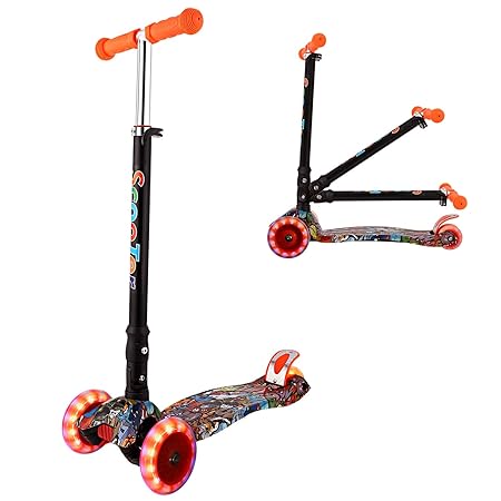WeSkate Kinderroller Mädchen Kick Roller Kinder- 3 Rad Kinderscooter Kleinkind mit Graffiti Deck Einstellbar Mini Roller Drei