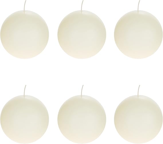 Mega Candles 6 pcs Unscented Ivory Round Ball Candle, Hand
