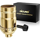 DiCUNO UL Listed 3-Way Lamp Socket Replacement, Repair Kit, Gold, 1-Pack | E26 Standard Base Threaded Light Socket, Turn Switch Knob for Low-Medium-High Light Settings, DIY Project, Table, Floor Lamp