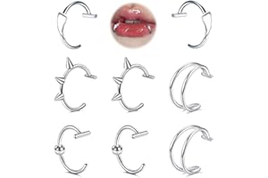MODRSA Silver Black Fake Lip Piercing Fake Lip Ring Cuffs Clip on Nose Ring Hoop Faux Snake Bites non Piercings Jewelry Vampire Teeth Silver Fangs for Halloween Jewelry Clip Double Earring Hoop