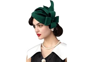 RZTA Women's Vintage 100% Wool Felt Cloche Bucket Bowler Hat Winter Vintage Bow Fedoras Church Fascinator